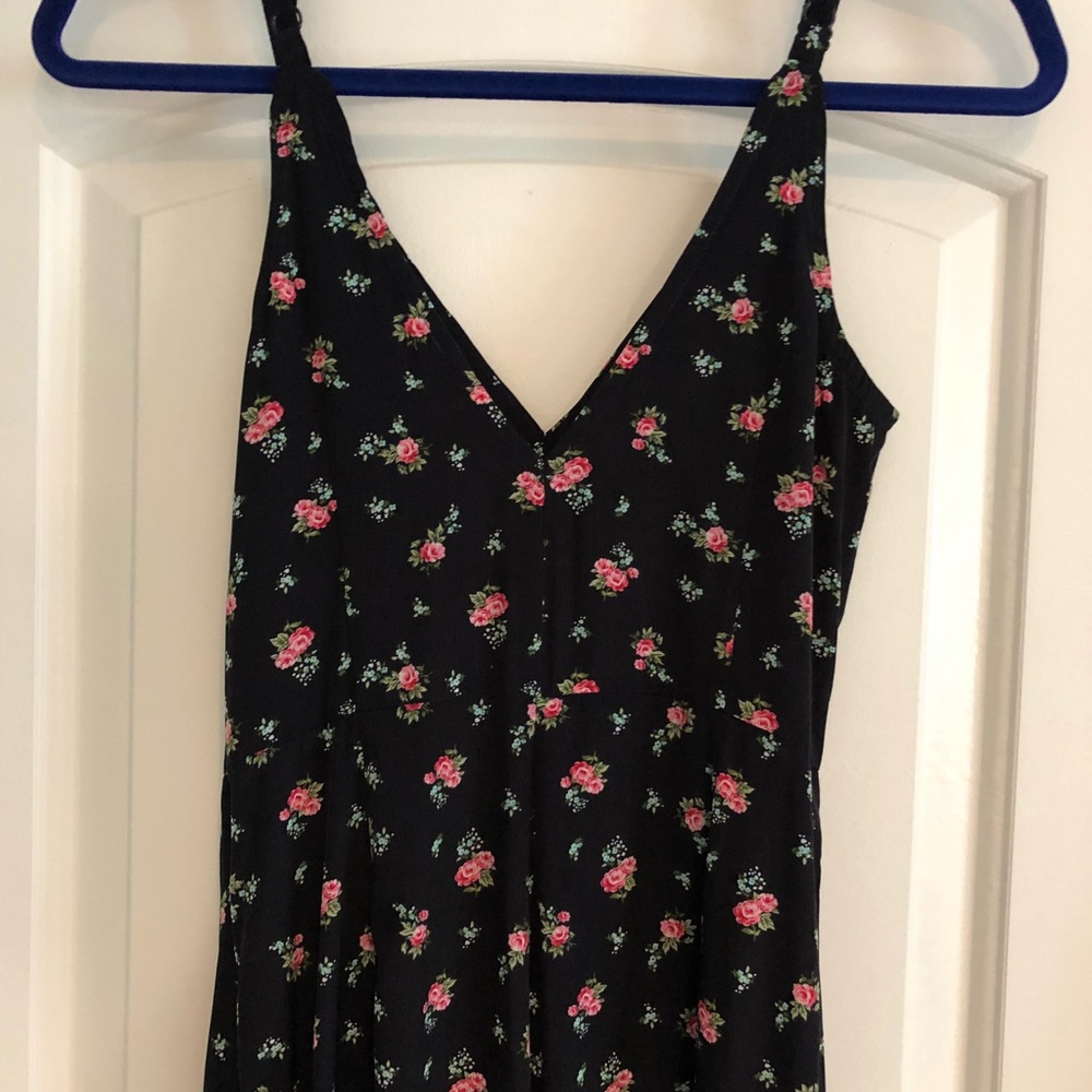 Black floral “silk” jumpsuit